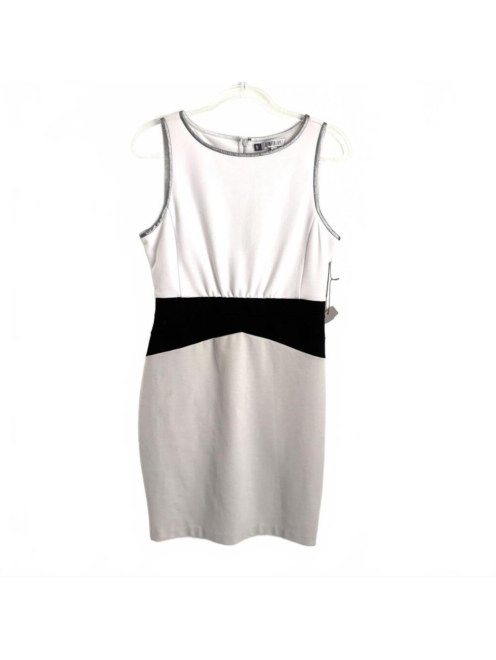 Jennifer Lopez | NWT White Black Silver Sleeveless Midi Pencil Dress Size 10